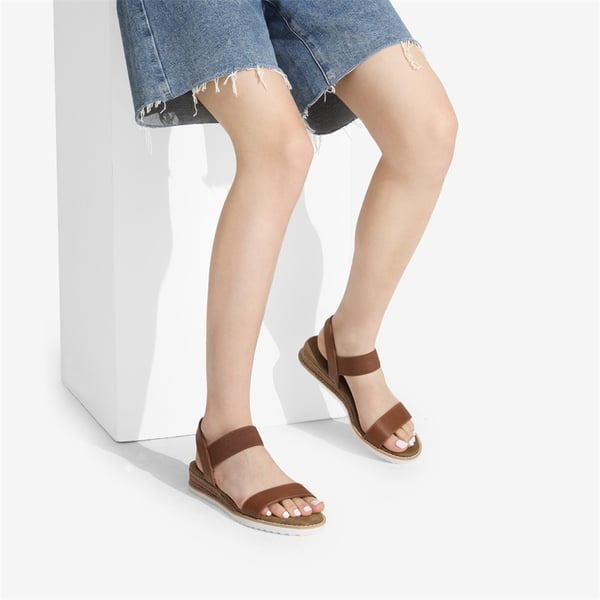 Ankle Elastic Strap Espadrille Flat Sandals - BROWN - 2